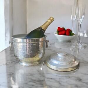 Vintage Aluminum Ice Bucket MCM Made In Italy Removable Lid Ring Handles